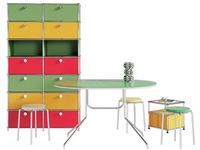 现代多巴胺彩色装饰收纳柜 餐桌椅组合3d模型 现代多巴胺彩色装饰收纳柜 餐桌椅组合