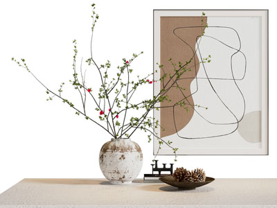 现代陶艺花瓶花卉 装饰画 饰品摆件组合