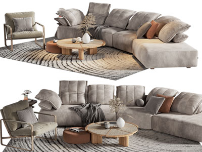 现代弧形多人沙发 休闲椅子和茶几组合