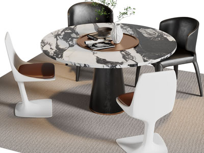现代圆形大理石餐桌椅组合