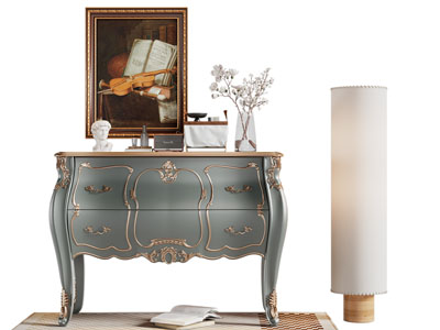 法式雕花玄关柜 边柜 落地灯3d模型 法式雕花玄关柜 边柜 落地灯