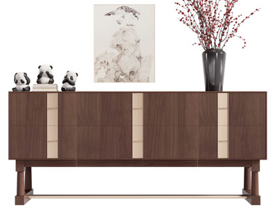 新中式实木电视柜 熊猫摆件组合3d模型 新中式实木电视柜 熊猫摆件组合