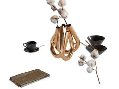 现代金属花瓶花卉 咖啡杯 摆件组合