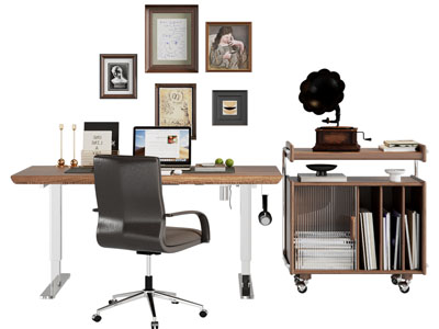 现代中古风书桌椅组合 边柜3d模型 现代中古风书桌椅组合 边柜