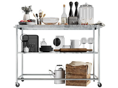 现代带滑轮的厨具置物收纳架3d模型 现代带滑轮的厨具置物收纳架