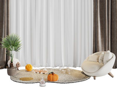 现代窗帘窗纱 儿童休闲椅子和地毯