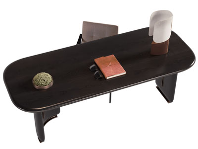 新中式长方形书桌椅组合3d模型 新中式长方形书桌椅组合