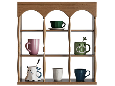 北欧实木咖啡杯收纳架3d模型 北欧实木咖啡杯收纳架