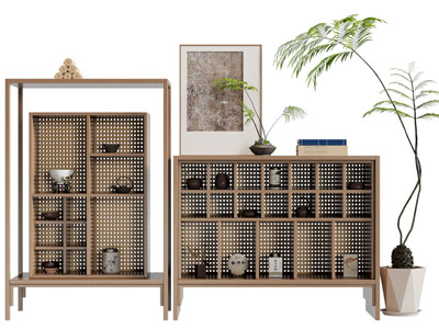 新中式实木装饰柜 边柜 茶饼 茶壶3d模型 新中式实木装饰柜 边柜 茶饼 茶壶