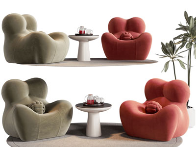 现代单人沙发 边几