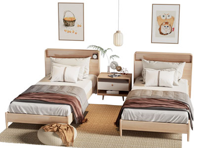 现代实木单人床 床头柜