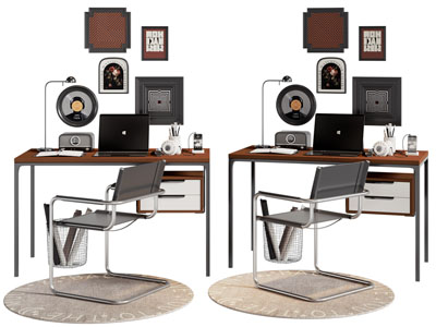 工业风loft书桌椅组合3d模型 工业风loft书桌椅组合