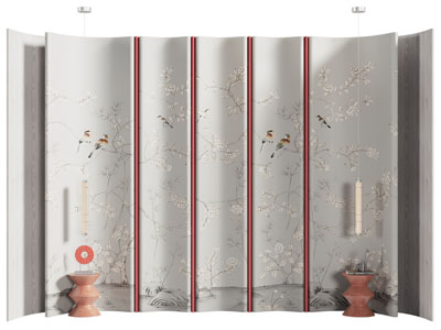 新中式床头背景墙 边几3d模型 新中式床头背景墙 边几