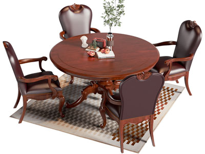 美式圆形实木餐桌椅组合