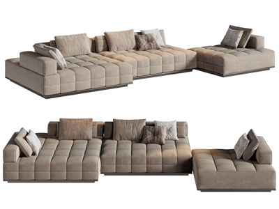现代布艺转角多人沙发