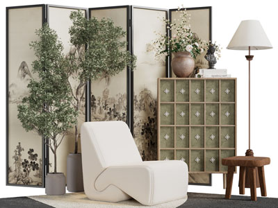 新中式中古风单人沙发 玄关柜 屏风3d模型 新中式中古风单人沙发 玄关柜 屏风