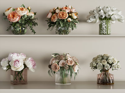 现代玻璃花瓶花卉 摆件组合