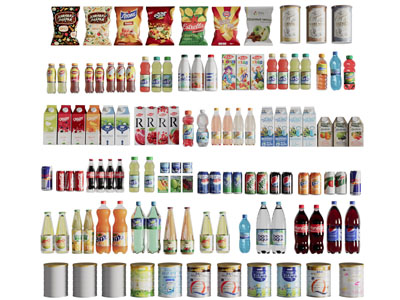 现代饮料 薯片 奶粉罐 果汁摆件组合