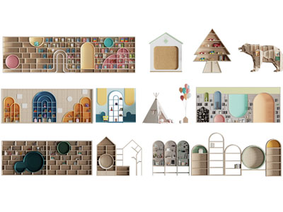 现代儿童嵌入卡座的装饰书柜3d模型 现代儿童嵌入卡座的装饰书柜