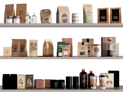 现代袋装咖啡豆 茶具杯子 摆件组合