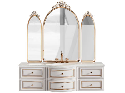 欧式雕花装饰的洗手台 镜子 浴室柜