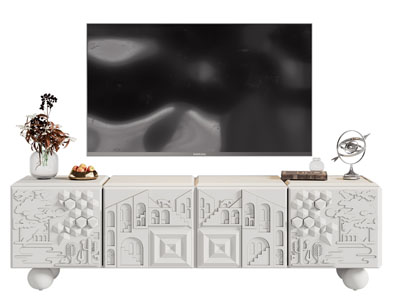 新中式浮雕柜门的电视柜 电视3d模型 新中式浮雕柜门的电视柜 电视