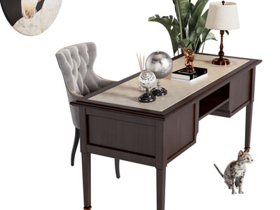 美式书桌椅组合3d模型 美式书桌椅组合