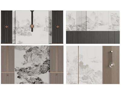 新中式背景墙3d模型 新中式背景墙