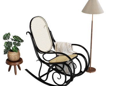 北欧藤编躺椅 摇椅 落地灯