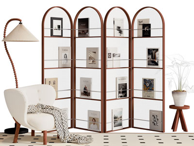 法式中古风书刊杂志架屏风 休闲椅子3d模型 法式中古风书刊杂志架屏风 休闲椅子