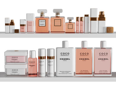 现代香水 护肤品 化妆品 摆件组合