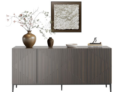 现代中古风玄关柜 边柜 摆件组合3d模型 现代中古风玄关柜 边柜 摆件组合