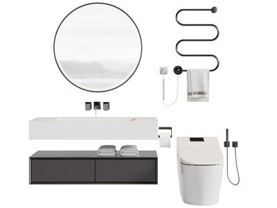 现代洗手台 镜子 马桶 毛巾架卫浴小件