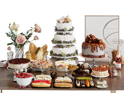 现代奶油蛋糕 面包水果食物