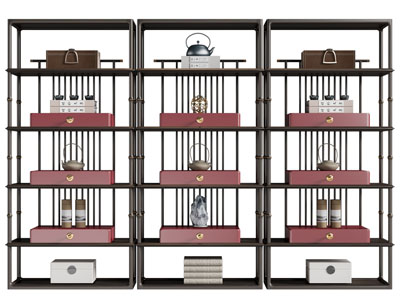 新中式博古架 装饰架 茶罐 包装盒3d模型 新中式博古架 装饰架 茶罐 包装盒