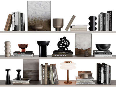 现代陶瓷器皿 书本 装饰画 摆件组合