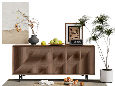 现代中古风玄关柜 边柜3d模型 现代中古风玄关柜 边柜