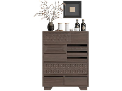 法式中古风实木玄关柜 摆件组合3d模型 法式中古风实木玄关柜 摆件组合