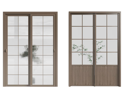 现代木质边框的玻璃推拉门