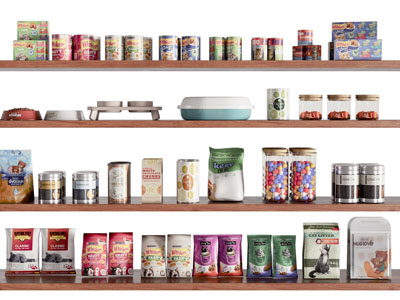 现代宠物用品 猫粮狗粮 摆件组合