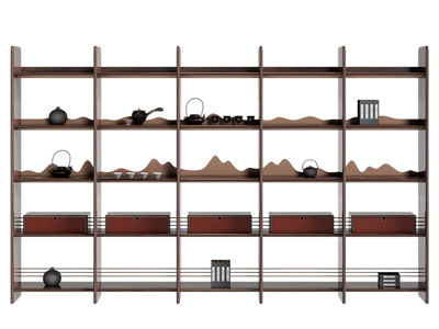 新中式开放式置物架 收纳架 博古架 茶壶3d模型 新中式开放式置物架 收纳架 博古架 茶壶