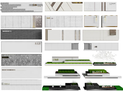 现代景观背景墙 指示牌 路标