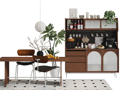 现代中古风餐桌椅组合 餐边柜