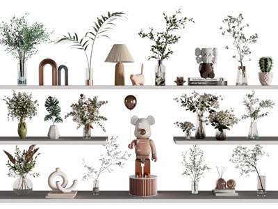 现代花瓶花卉 暴力熊雕塑雕刻摆件3d模型 现代花瓶花卉 暴力熊雕塑雕刻摆件