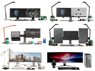 现代电脑 鼠标键盘 台灯摆件组合