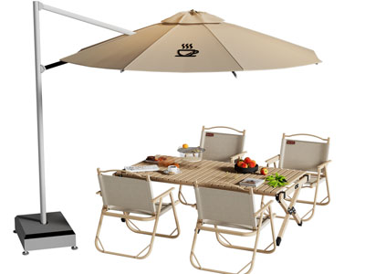 现代户外遮阳伞 可折叠餐桌椅组合