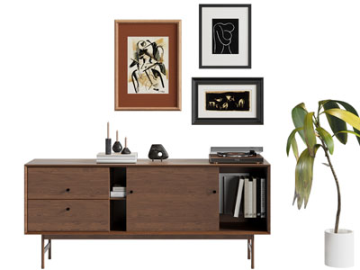 现代中古风玄关柜 边柜 装饰挂画