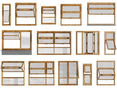现代木质边框的推拉窗户3d模型 现代木质边框的推拉窗户