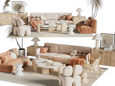 现代奶油风多人 双人沙发 休闲椅子和茶几组合