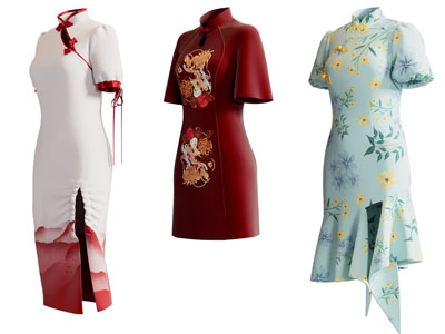 中式旗袍 衣服3d模型 中式旗袍 衣服